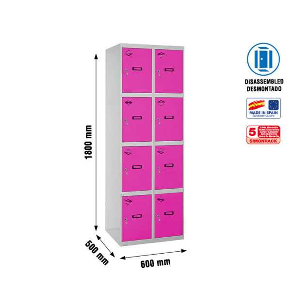 Taquilla 1800x600x500 SIMONLOCKER 4 PUERTAS 2/8 300 (600) GR/RO marca SIMONRACK