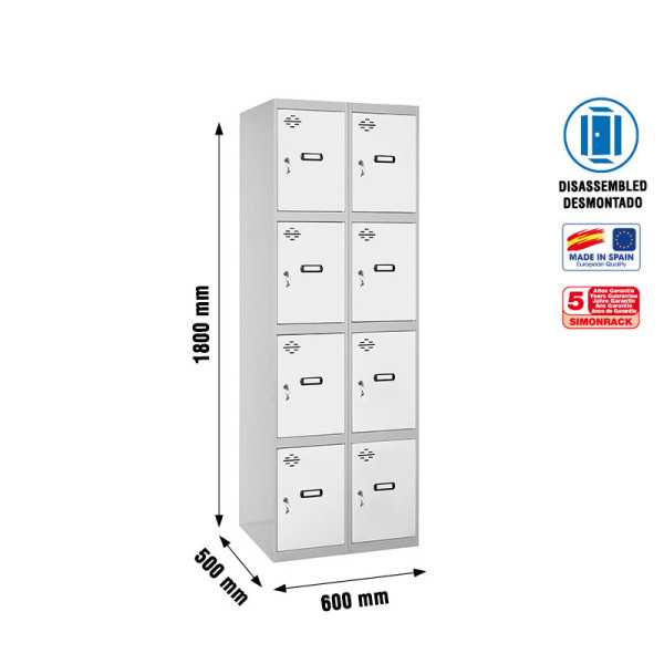 Taquilla 1800x600x500 SIMONLOCKER 4 PUERTAS 2/8 300 (600) GR/BL marca SIMONRACK