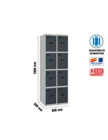 Taquilla 1800x600x500 SIMONLOCKER 4 PUERTAS 2/8 300 (600) GR/AN marca SIMONRACK