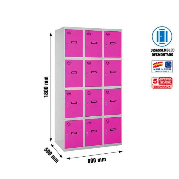 Taquilla 1800x900x500 SIMONLOCKER 4 PUERTAS 3/12 300 (900) GR/RO marca SIMONRACK