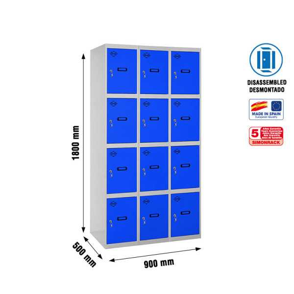 Taquilla 1800x900x500 SIMONLOCKER 4 PUERTAS 3/12 300 (900) GR/AZ marca SIMONRACK