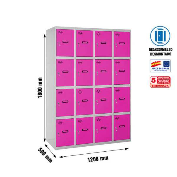 Taquilla 1800x1200x500 SIMONLOCKER 4 PUERTAS 4/16 300 (1200) GR/RO marca SIMONRACK