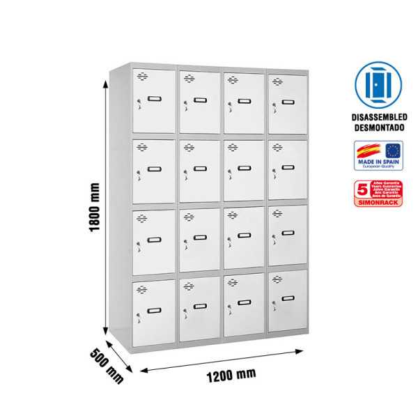 Taquilla 1800x1200x500 SIMONLOCKER 4 PUERTAS 4/16 300 (1200) GR/BL marca SIMONRACK