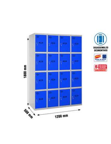 Taquilla 1800x1200x500 SIMONLOCKER 4 PUERTAS 4/16 300 (1200) GR/AZ marca SIMONRACK