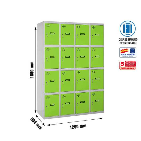 Taquilla 1800x1200x500 SIMONLOCKER 4 PUERTAS 4/16 300 (1200) GR/VE marca SIMONRACK