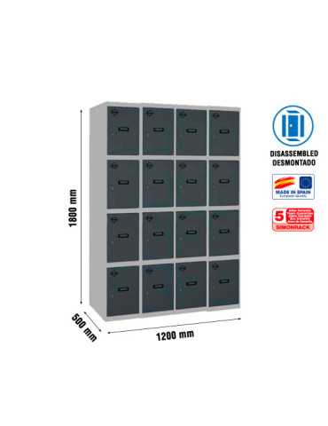 Taquilla 1800x1200x500 SIMONLOCKER 4 PUERTAS 4/16 300 (1200) GR/AN marca SIMONRACK