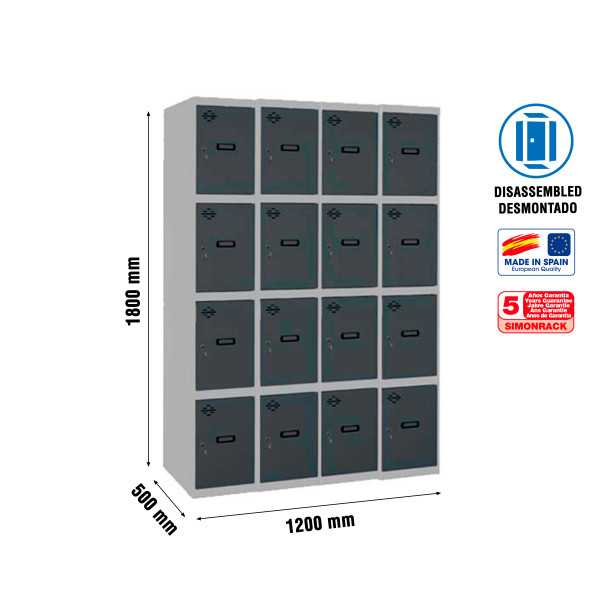 Taquilla 1800x1200x500 SIMONLOCKER 4 PUERTAS 4/16 300 (1200) GR/AN marca SIMONRACK