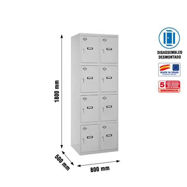 Taquilla 1800x800x500 SIMONLOCKER 4 PUERTAS 2/8 400 (800) GRIS marca SIMONRACK