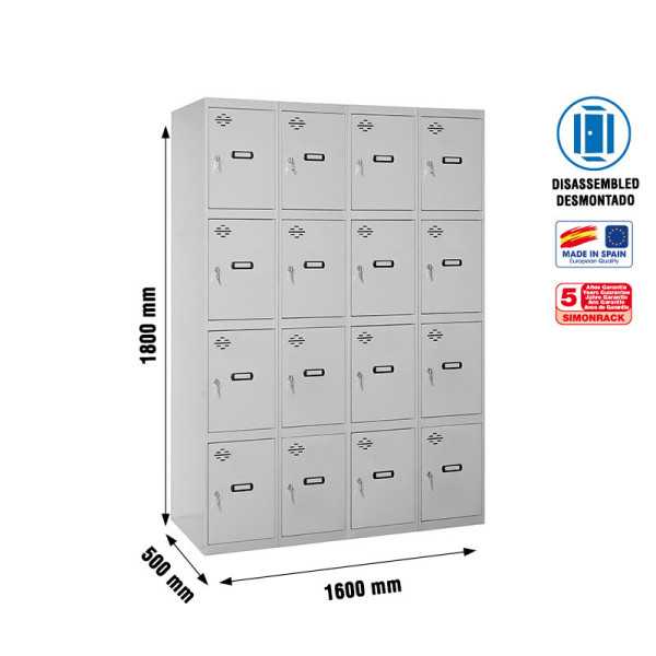 Taquilla 1800x1600x500 SIMONLOCKER 4 PUERTAS 4/16 400 (1600) GRI marca SIMONRACK