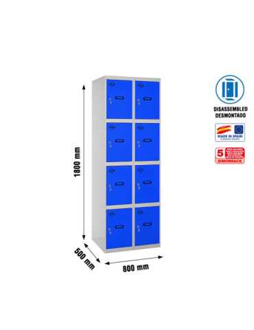 Taquilla 1800x800x500 SIMONLOCKER 4 PUERTAS 2/8 400 (800) GR/AZ marca SIMONRACK