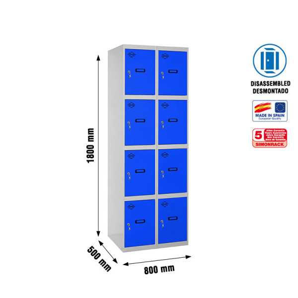 Taquilla 1800x800x500 SIMONLOCKER 4 PUERTAS 2/8 400 (800) GR/AZ marca SIMONRACK
