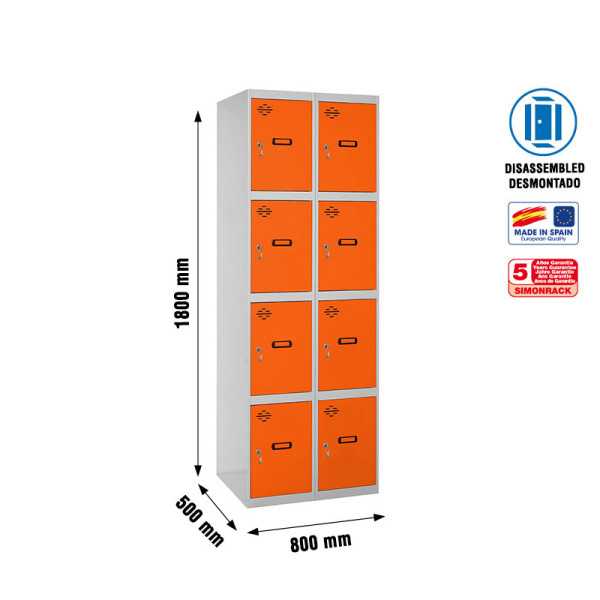 Taquilla 1800x800x500 SIMONLOCKER 4 PUERTAS 2/8 400 (800) GR/NA marca SIMONRACK