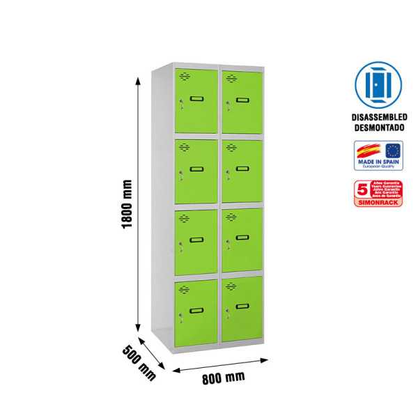 Taquilla 1800x800x500 SIMONLOCKER 4 PUERTAS 2/8 400 (800) GR/VE marca SIMONRACK