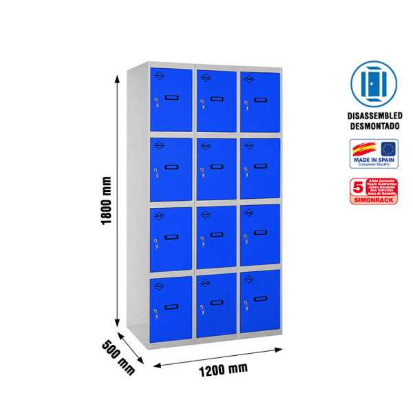 Taquilla 1800x1200x500 SIMONLOCKER 4 PUERTAS 3/12 400 (1200) GR/AZ marca SIMONRACK