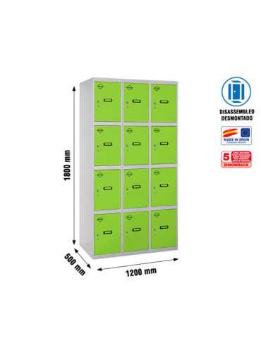 Taquilla 1800x1200x500 SIMONLOCKER 4 PUERTAS 3/12 400 (1200) GR/VE marca SIMONRACK