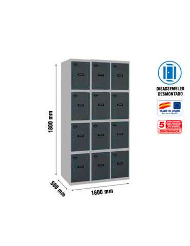 Taquilla 1800x1200x500 SIMONLOCKER 4 PUERTAS 3/12 400 (1200) GR/AN marca SIMONRACK