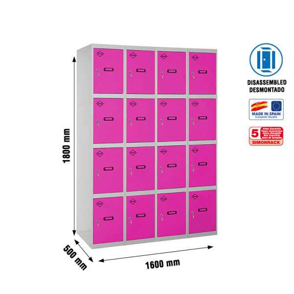 Taquilla 1800x1600x500 SIMONLOCKER 4 PUERTAS 4/16 400 (1600) GR/RS marca SIMONRACK