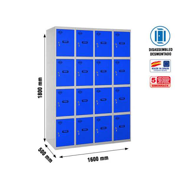 Taquilla 1800x1600x500 SIMONLOCKER 4 PUERTAS 4/16 400 (1600) GR/AZ marca SIMONRACK