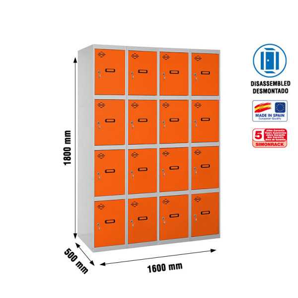 Taquilla 1800x1600x500 SIMONLOCKER 4 PUERTAS 4/16 400 (1600) GR/NA marca SIMONRACK