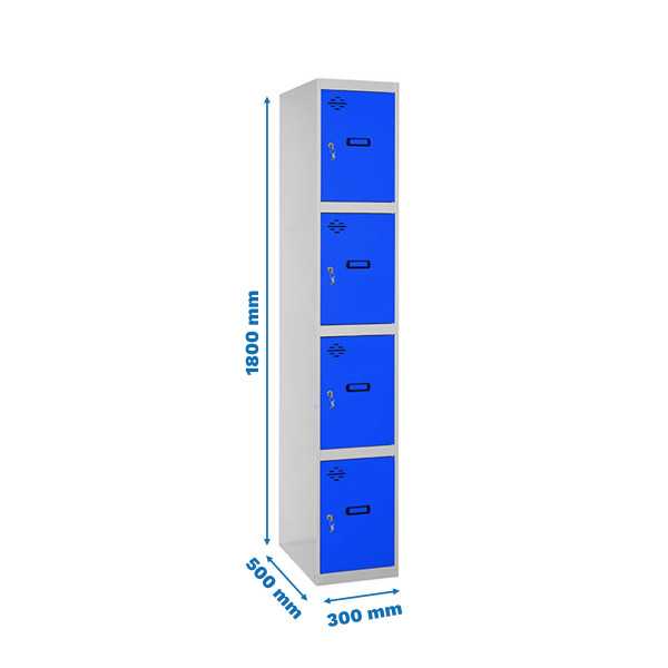 Taquilla 1800x300x500 SIMONLOCKER PROFESIONAL 4 PUERTA 1/4 300 IN GR/AZ marca SIMONRACK