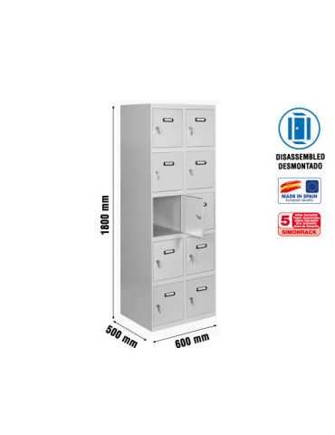 Taquilla 1800x600x500 SIMONLOCKER 5 PUERTAS 2/10 300 (600) GRIS marca SIMONRACK