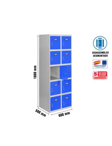 Taquilla 1800x600x500 SIMONLOCKER 5 PUERTAS 2/10 300 (600) GR/AZ marca SIMONRACK