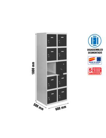 Taquilla 1800x600x500 SIMONLOCKER 5 PUERTAS 2/10 300 (600) GR/AN marca SIMONRACK