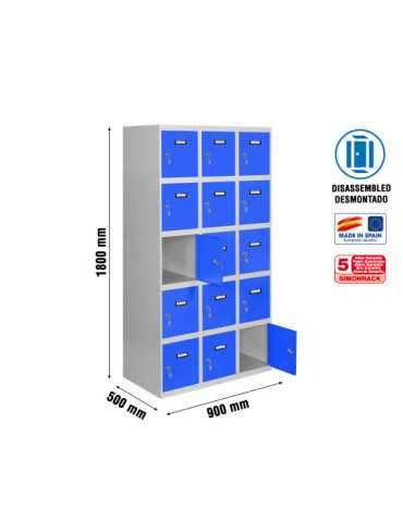 Taquilla 1800x900x500 SIMONLOCKER 5 PUERTAS 3/15 300 (900) GR/AZ marca SIMONRACK