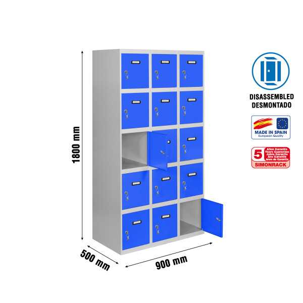Taquilla 1800x900x500 SIMONLOCKER 5 PUERTAS 3/15 300 (900) GR/AZ marca SIMONRACK