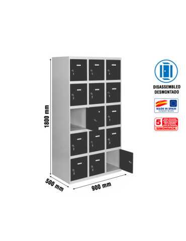 Taquilla 1800x900x500 SIMONLOCKER 5 PUERTAS 3/15 300 (900) GR/AN marca SIMONRACK