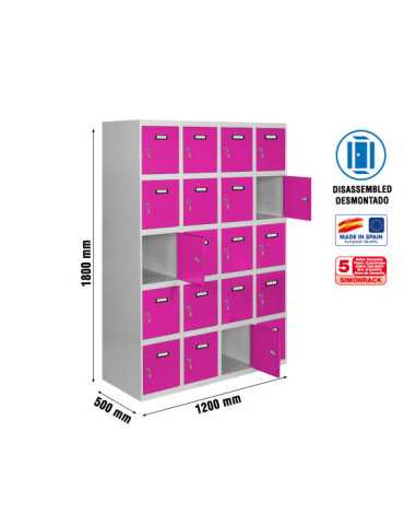 Taquilla 1800x1200x500 SIMONLOCKER 5 PUERTAS 4/20 300 (1200) GR/RO marca SIMONRACK