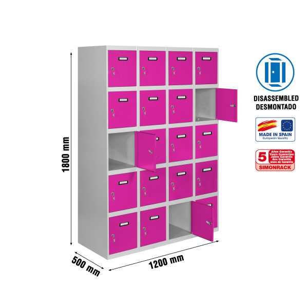 Taquilla 1800x1200x500 SIMONLOCKER 5 PUERTAS 4/20 300 (1200) GR/RO marca SIMONRACK
