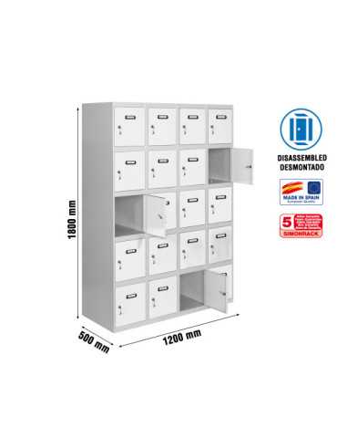 Taquilla 1800x1200x500 SIMONLOCKER 5 PUERTAS 4/20 300 (1200) GR/BL marca SIMONRACK