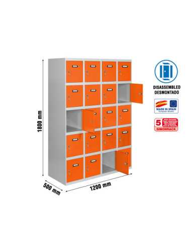 Taquilla 1800x1200x500 SIMONLOCKER 5 PUERTAS 4/20 300 (1200) GR/NA marca SIMONRACK