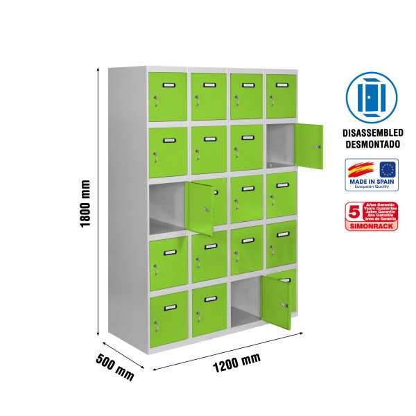 Taquilla 1800x1200x500 SIMONLOCKER 5 PUERTAS 4/20 300 (1200) GR/VE marca SIMONRACK