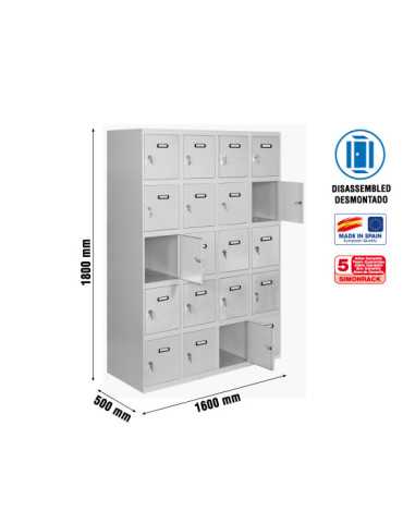 Taquilla 1800x1600x500 SIMONLOCKER 5 PUERTAS 4/20 400 (1600) GRI marca SIMONRACK