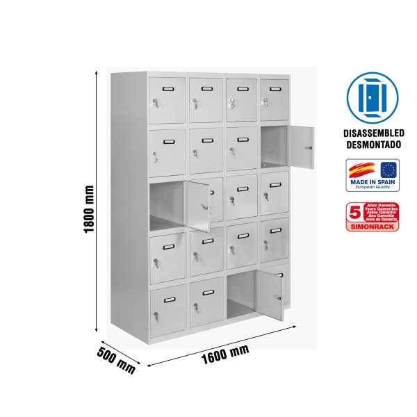 Taquilla 1800x1600x500 SIMONLOCKER 5 PUERTAS 4/20 400 (1600) GRI marca SIMONRACK
