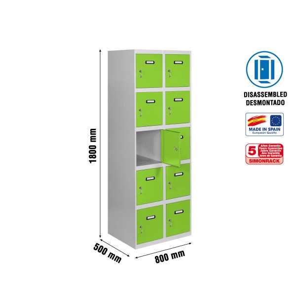 Taquilla 1800x800x500 SIMONLOCKER 5 PUERTAS 2/10 400 (800) GR/VE marca SIMONRACK