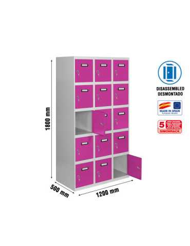 Taquilla 1800x1200x500 SIMONLOCKER 5 PUERTAS 3/15 400 (1200) GR/RS marca SIMONRACK