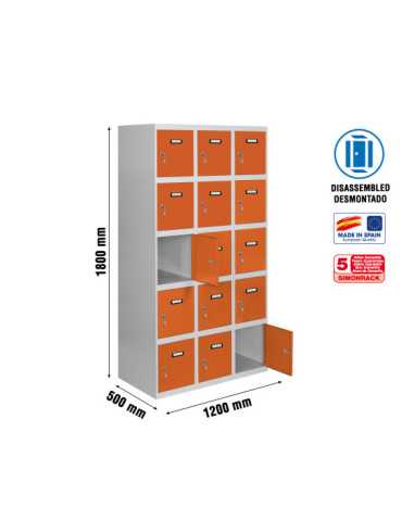 Taquilla 1800x1200x500 SIMONLOCKER 5 PUERTAS 3/15 400 (1200) GR/NA marca SIMONRACK