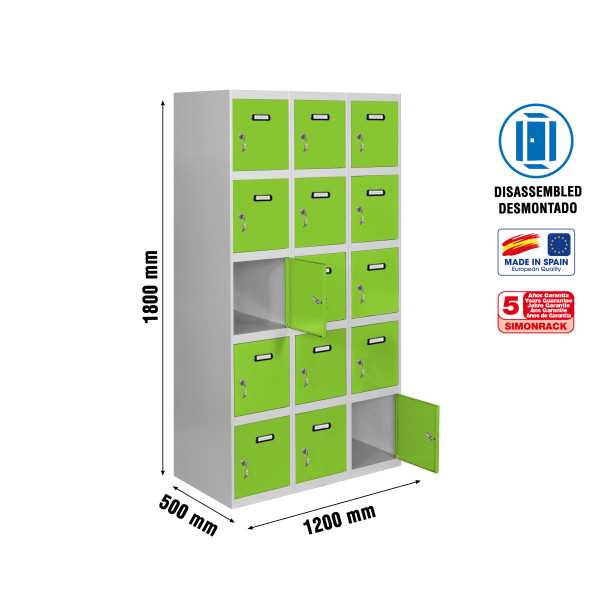 Taquilla 1800x1200x500 SIMONLOCKER 5 PUERTAS 3/15 400 (1200) GR/VE marca SIMONRACK