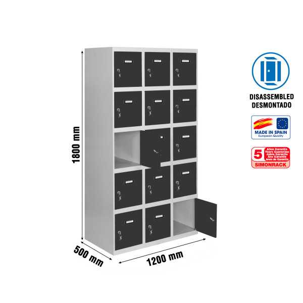 Taquilla 1800x1200x500 SIMONLOCKER 5 PUERTAS 3/15 400 (1200) GR/AN marca SIMONRACK