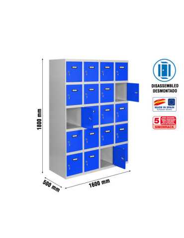 Taquilla 1800x1600x500 SIMONLOCKER 5 PUERTAS 4/20 400 (1600) GR/AZ marca SIMONRACK