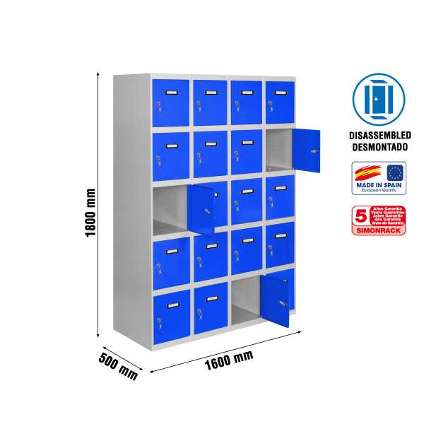 Taquilla 1800x1600x500 SIMONLOCKER 5 PUERTAS 4/20 400 (1600) GR/AZ marca SIMONRACK