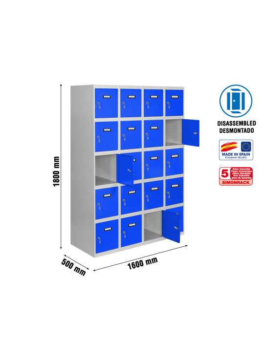 Taquilla 1800x1600x500 SIMONLOCKER 5 PUERTAS 4/20 400 (1600) GR/AZ marca SIMONRACK