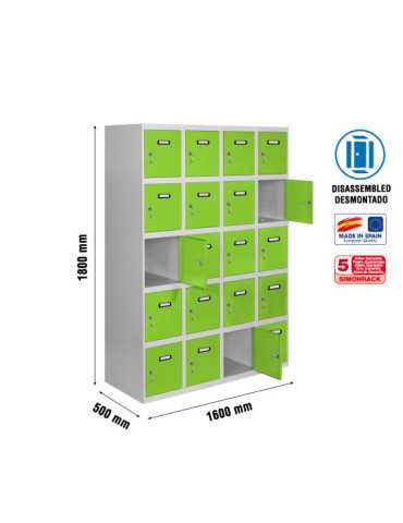 Taquilla 1800x1600x500 SIMONLOCKER 5 PUERTAS 4/20 400 (1600) GR/VE marca SIMONRACK