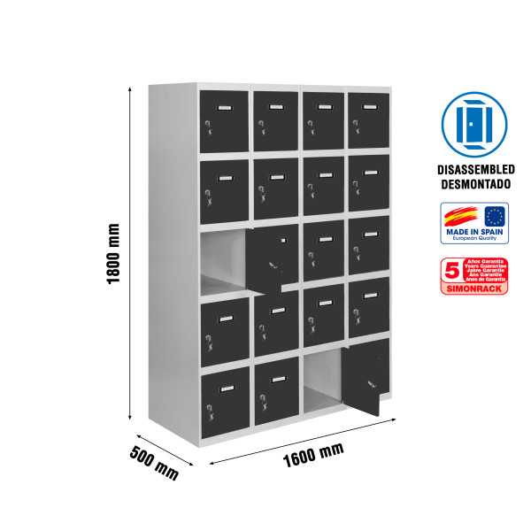 Taquilla 1800x1600x500 SIMONLOCKER 5 PUERTAS 4/20 400 (1600) GR/AN marca SIMONRACK