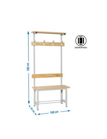 Banco Vestuario 1800x1000x350 simple con repisa 4/1000 marca SIMONRACK
