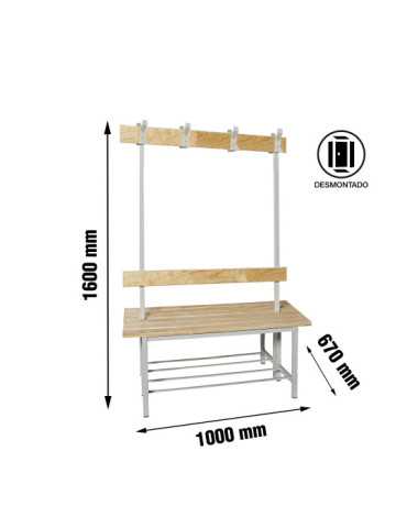 Banco Vestuario 1000x1600x670 doble sin repisa 8/1000 marca SIMONRACK