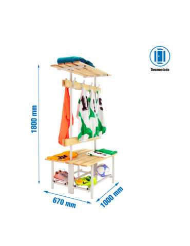 Banco Vestuario 1000x1800x670 doble con repisa 8/1000 marca SIMONRACK